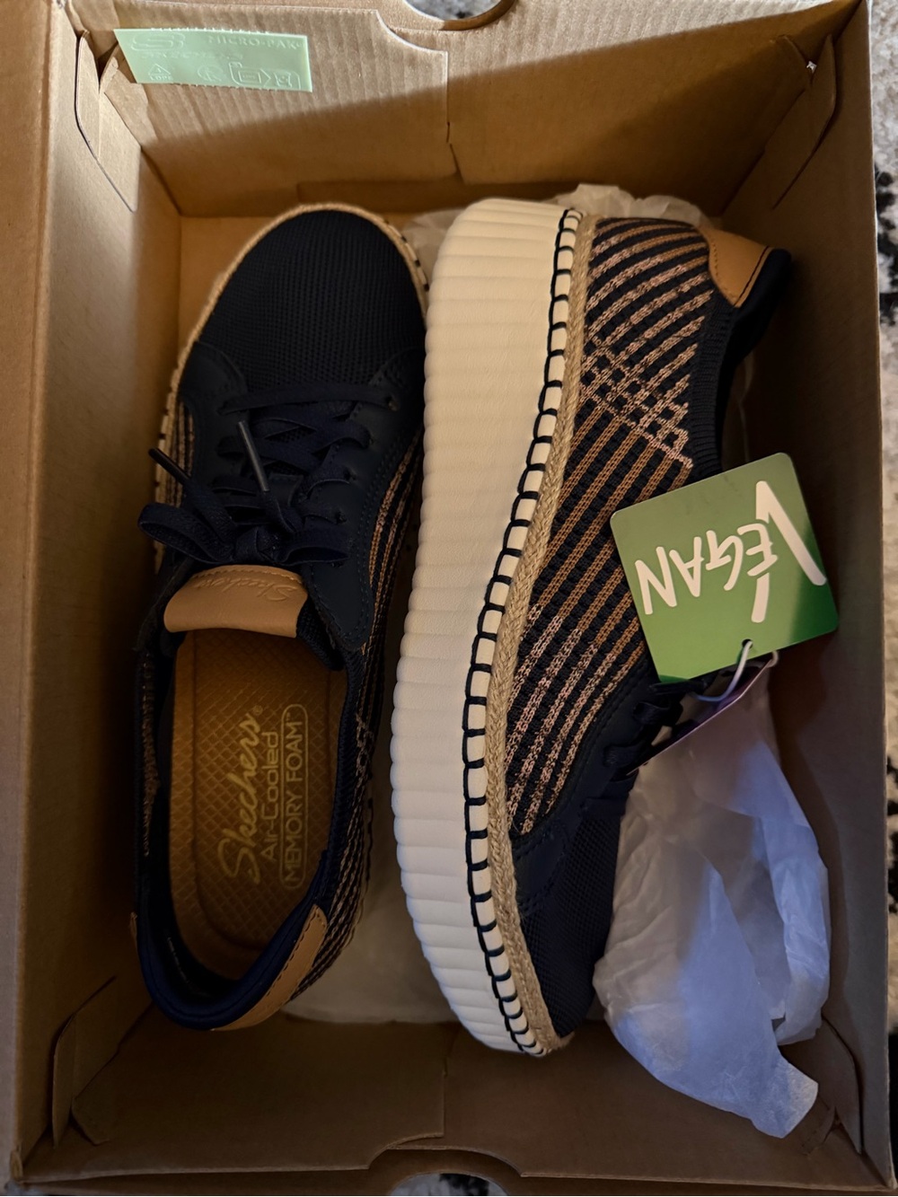 Skechers Navy and Tan Knit Lace-Up Platform Sneaker - Picture 3 of 5